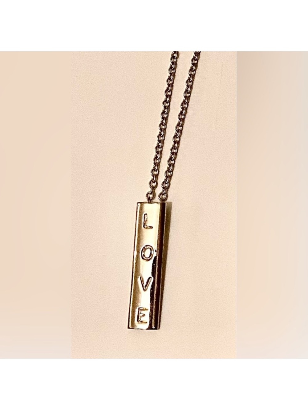 Silver-Tone LOVE Vertical Bar Necklace